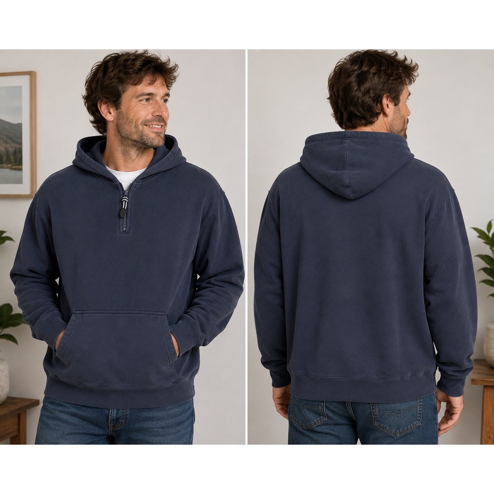 White Bear Clothing Co Mens 3XL Navy Blue Quarter Zip Hoodie Fleece Sweatshirt